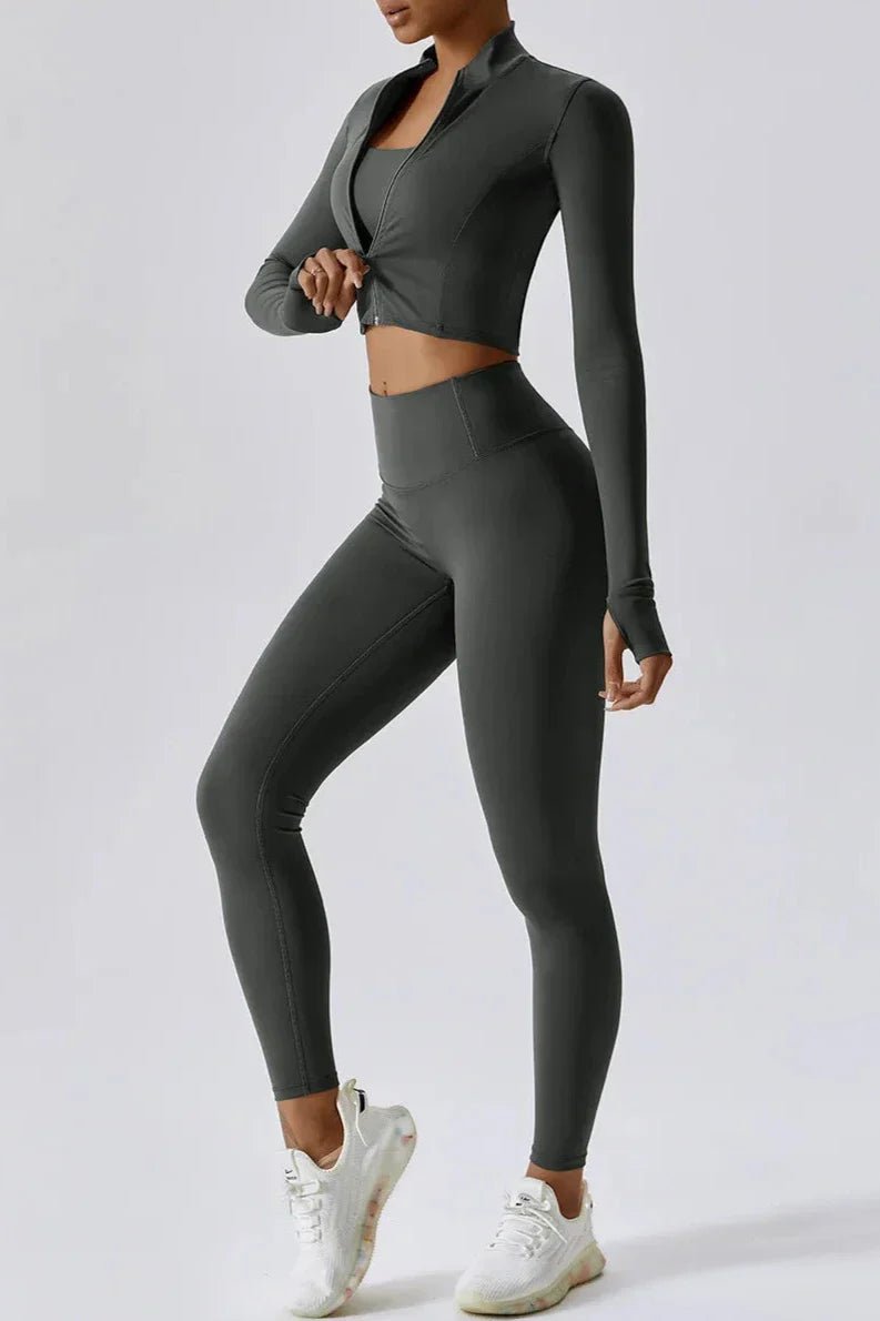 DJESSY Allt-i-ett Snyggt Topp med dragkedja och Topphög Midja Leggings för en Trendig Look
