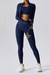 DJESSY | Elegant topp med full dragkedja och stilren hög midjar leggins för en perfekt look Marinblå