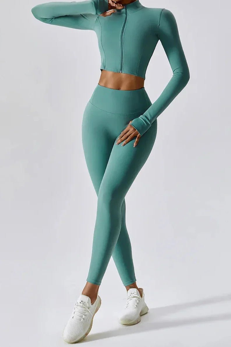 DJESSY | Stilren topp med fullängds dragkedja och bekväm high-waist leggings för en trendig look