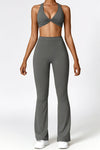 ELLIS | Elegant Flareleggings och Snygg Twist Crop Top Set - Grå