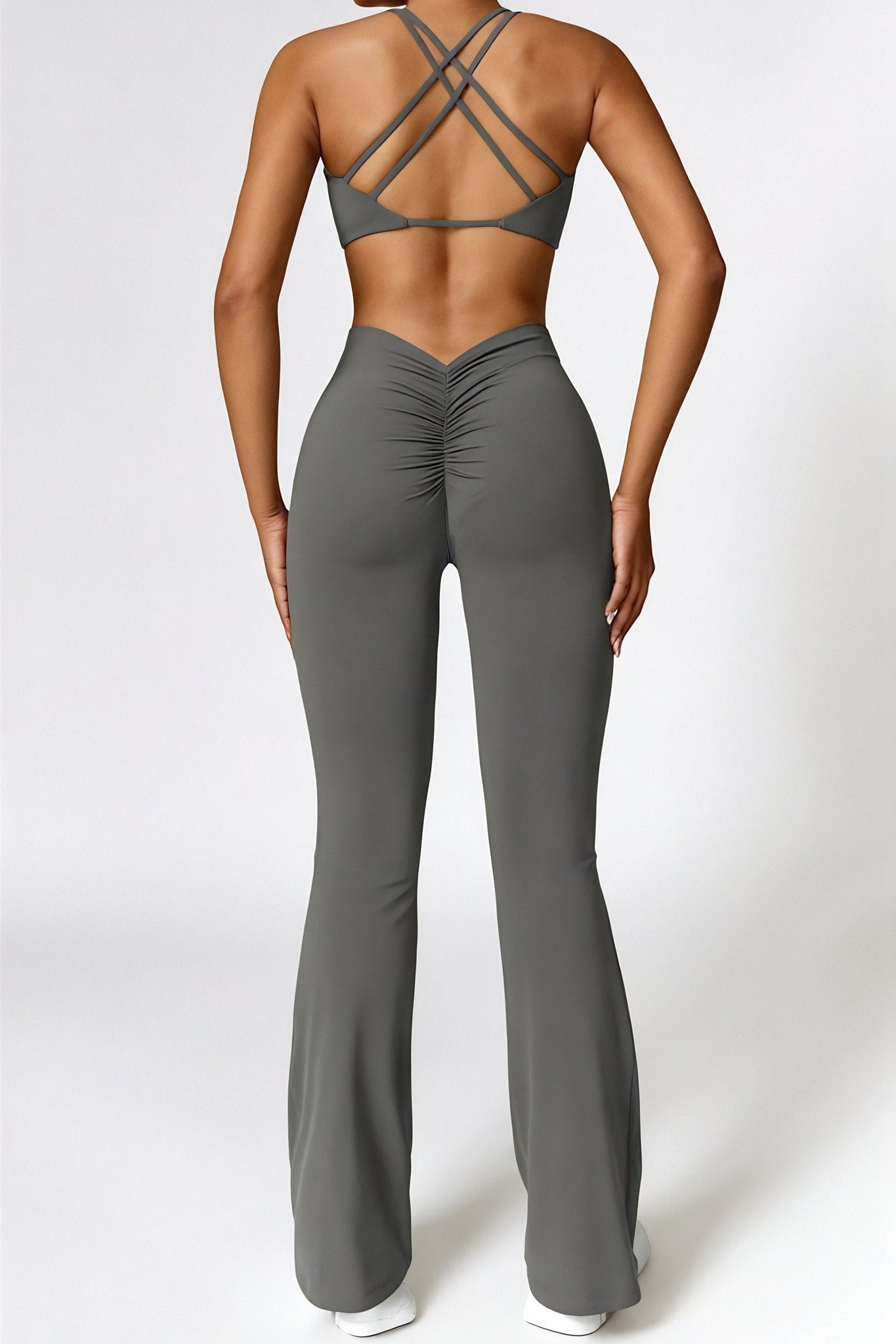 ELLIS | Elegant Flareleggings och Snygg Twist Crop Top Set - Grå