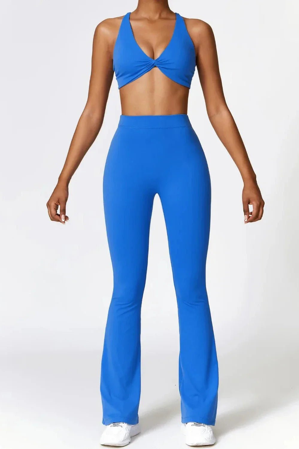 ELLIS Flare Leggings & Twist Croptop Set - Elegant Azure Blå Stil för En Elegant och Trendig Look