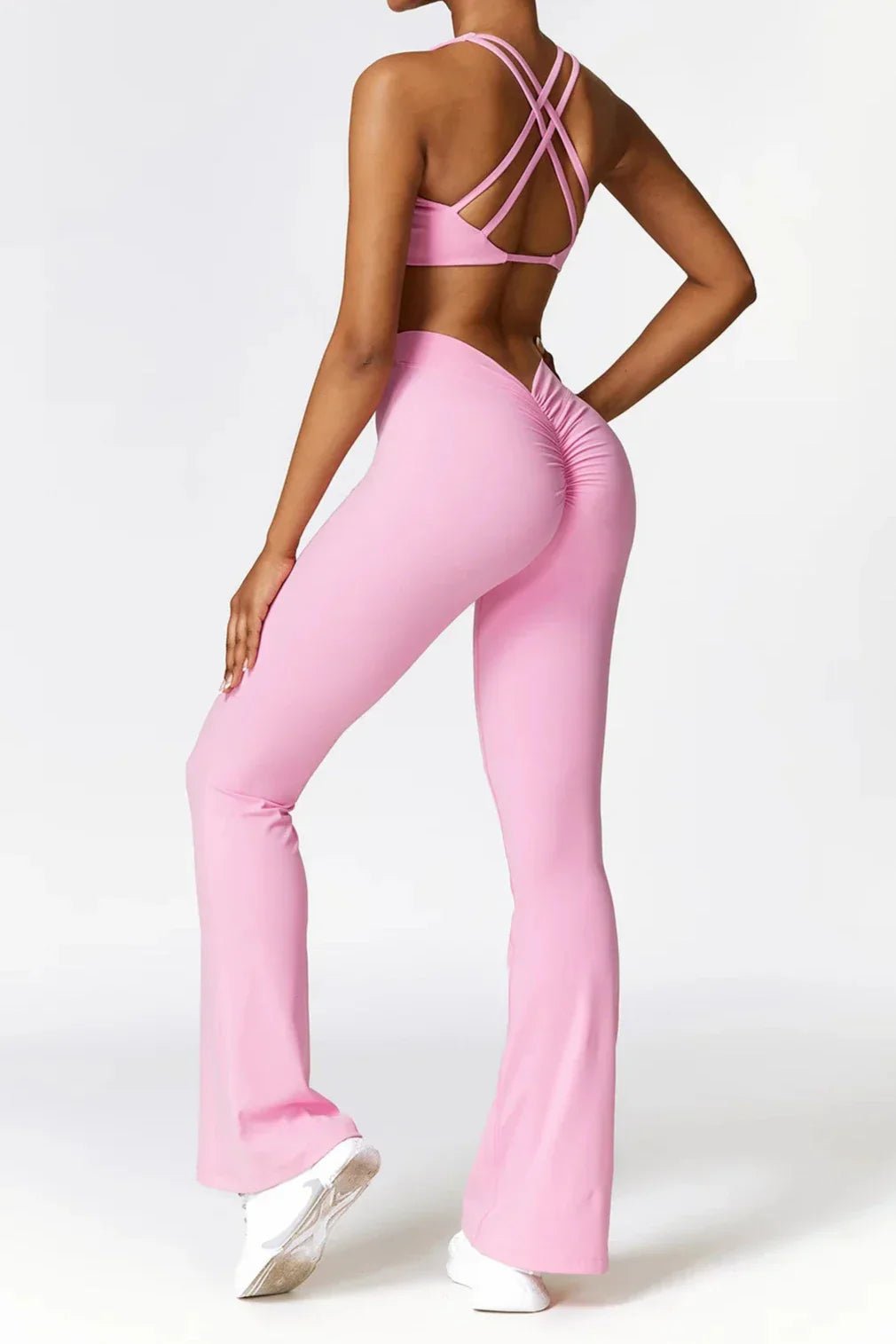 Ellis Rose Rosa Flare Leggings & Twist Crop Top Set - Elegant Slim Fit för Stil och Komfort