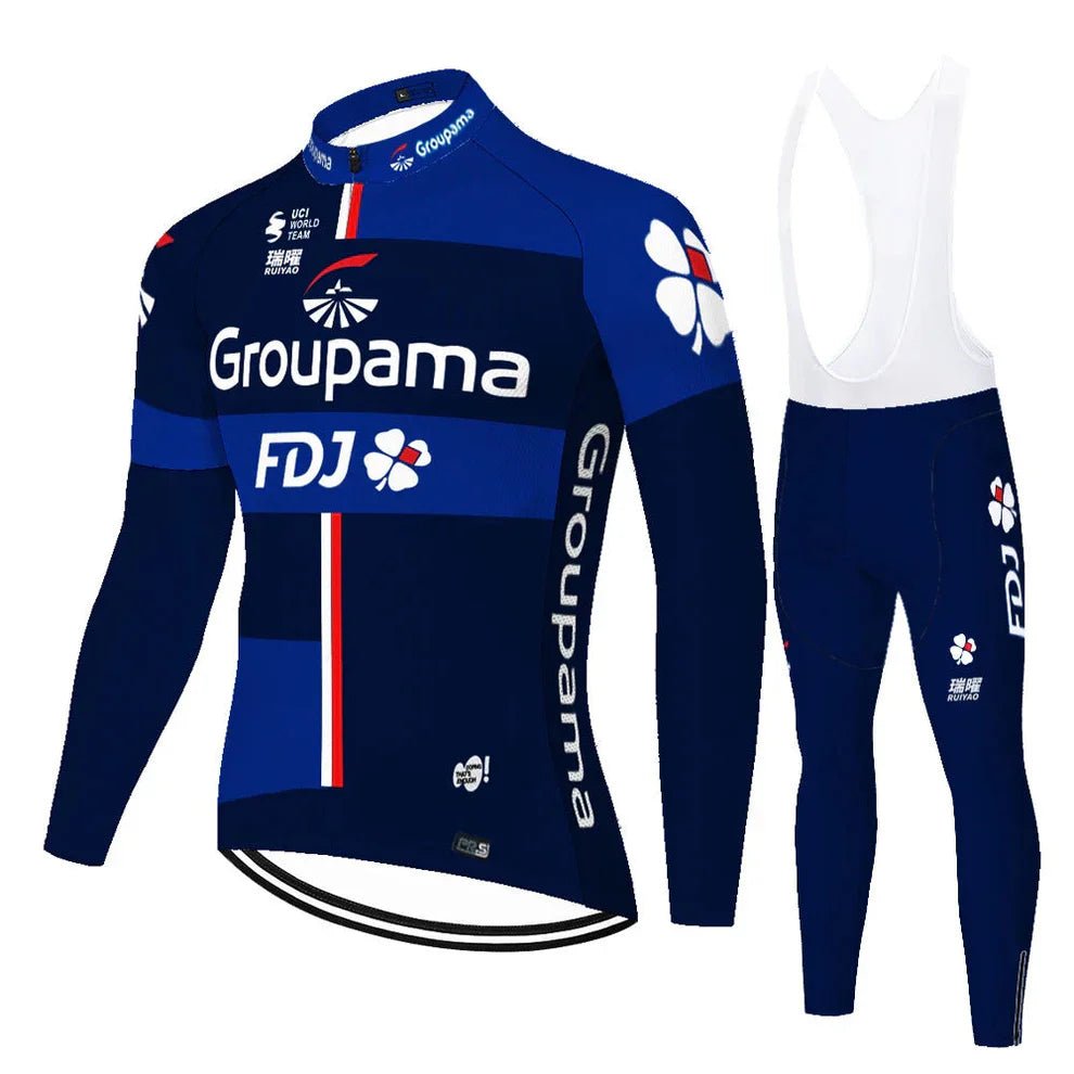 FDJ - Långärmad professionell cykelset Mörkblå