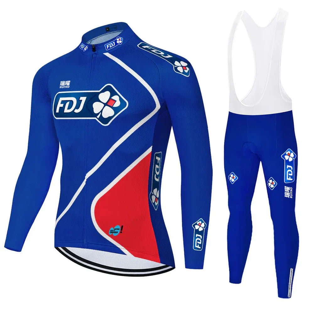 FDJ - Långärmad professionell cykelset Blå