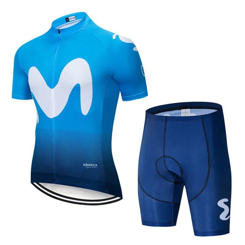 Movistar - Set med cykelkläder för professionella cyklister Ljusblå (shorts)