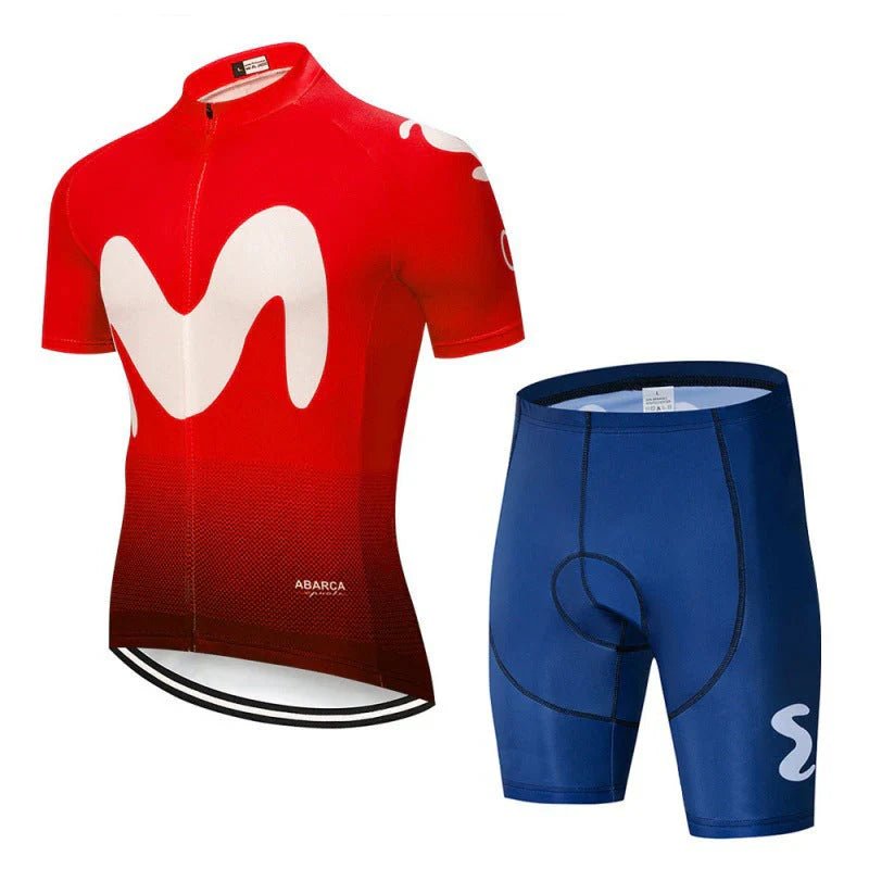 Movistar - Set med cykelkläder för professionella cyklister Röd (shorts)