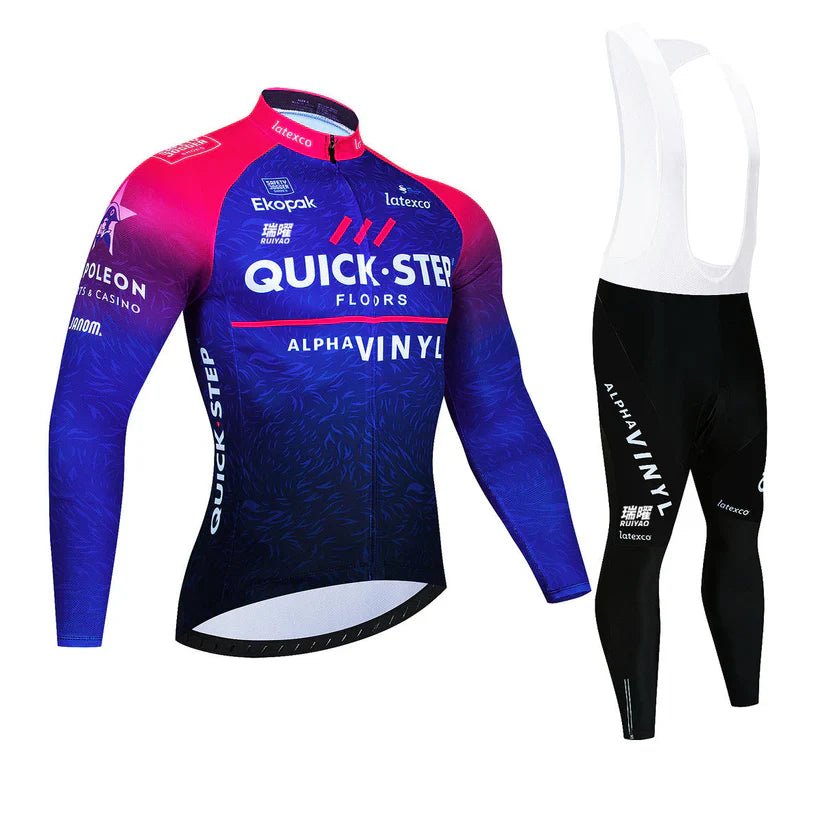 Quick Step - Långärmad Pro Cykelklädeskit Rosa Blå