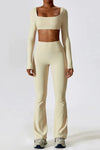 SENNA | Stilrent set med vida leggings och elegant långärmad crop top Beige S