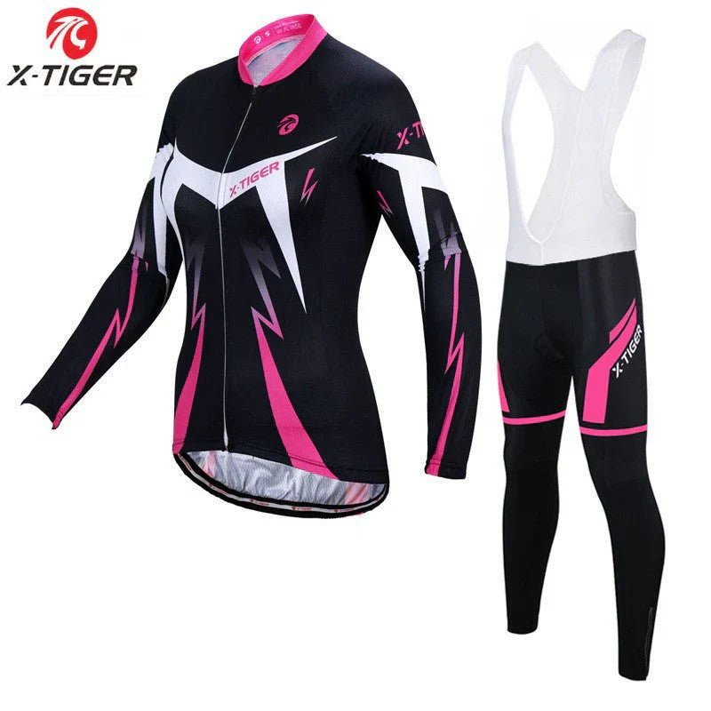 X-Tiger - Dam långärmad cykelset Svart Rosa